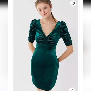 UO Velvet Ruched Short Sleeve Mini Dress S